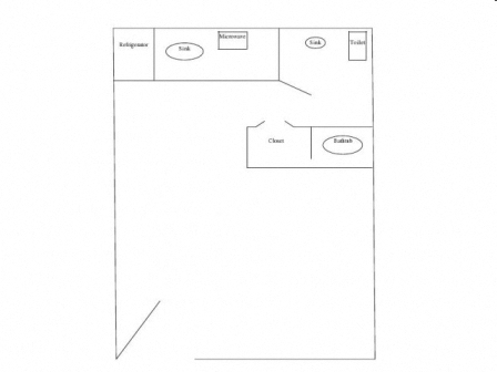 Floor plan for studio, 1 bath, 326 sqft